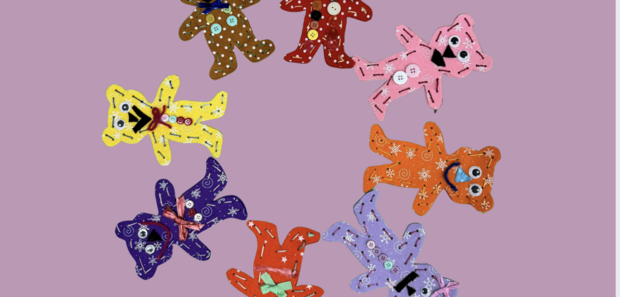 a ring of teddy bear patterns on a purple background